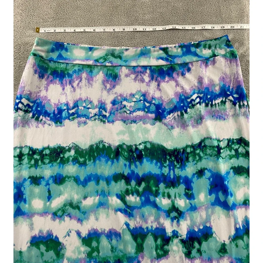 Cato Womens Plus 18/20W Blue Green Purple Tie Dye Jersey Knit Maxi Skirt